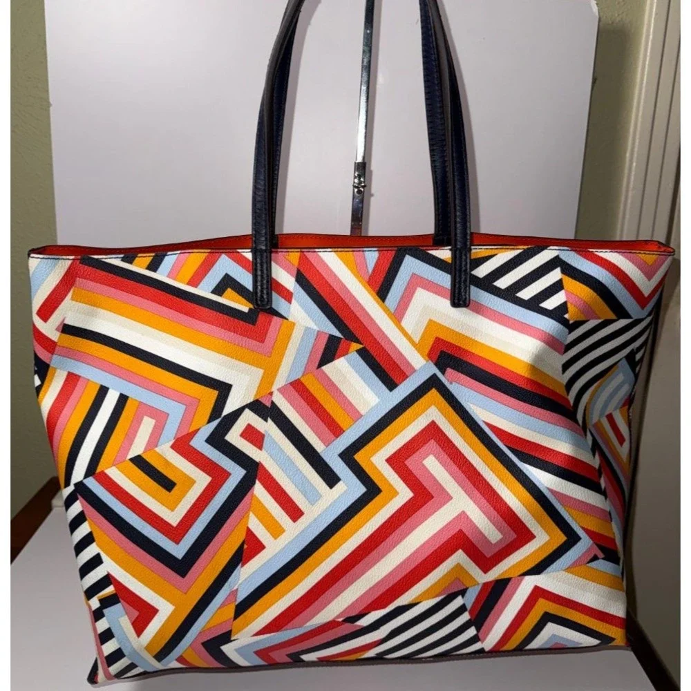 Tory Burch Kerrington Cut Out T Print Geometric Large Tote Bag Leather NEW